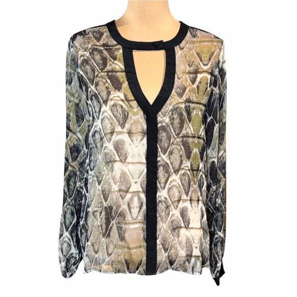 NWT Snake Print 100% Blouse Sz M Chiffon Animal Print Career Professional Work - Picture 3 of 13